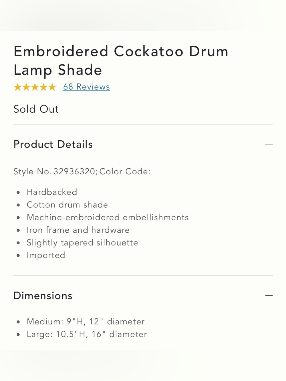 Embroidered Cockatoo Drum Lamp Shade ‼️SOLD OUT ONLINE‼️ - Picture 2 of 6